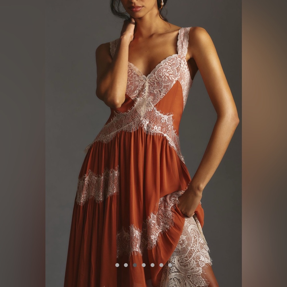 Anthropologie Sleeveless Asymmetrical Lace Midi Dress